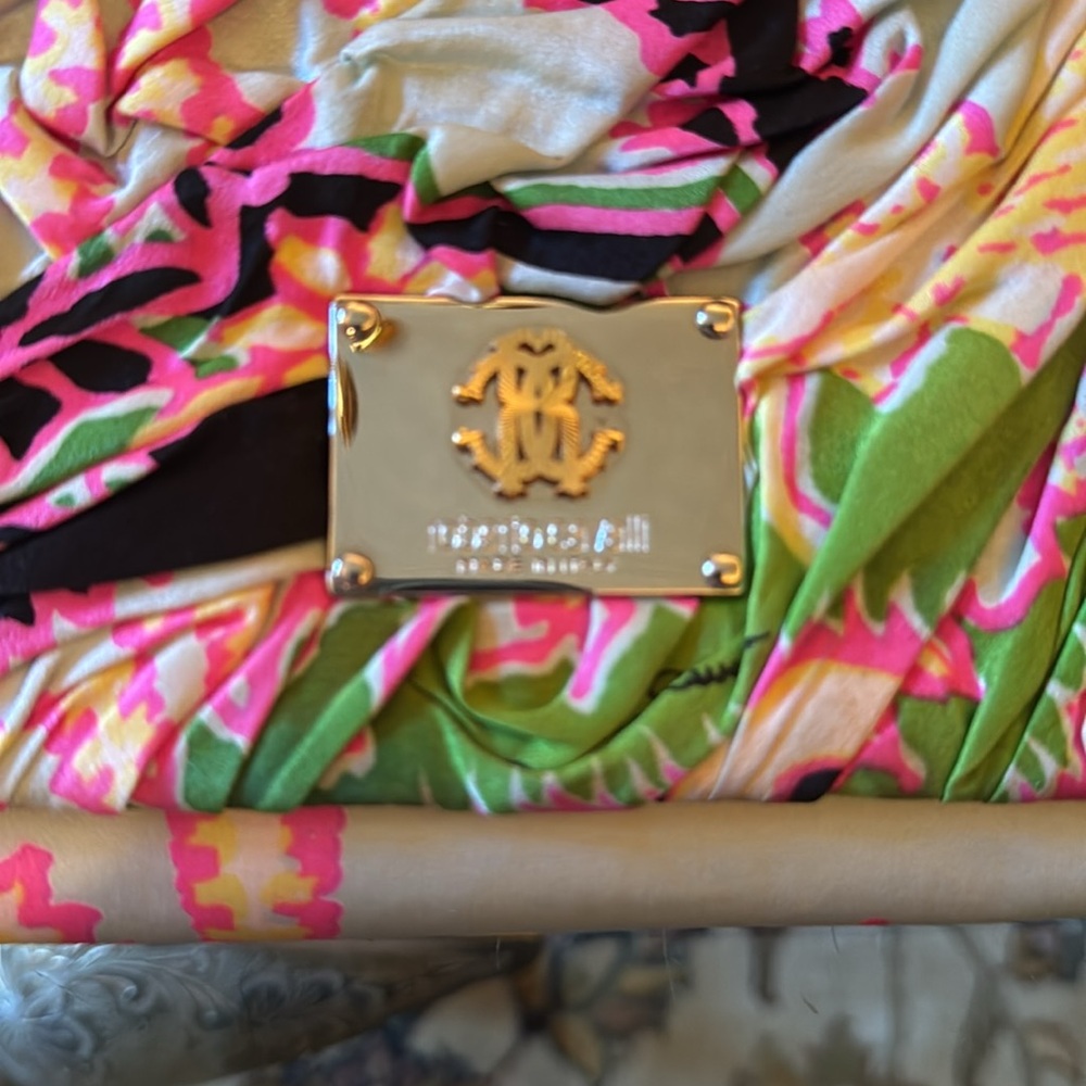 Roberto Calvalli bag couture Floral with heavy silver chain made in Italy - Picture 10 of 13